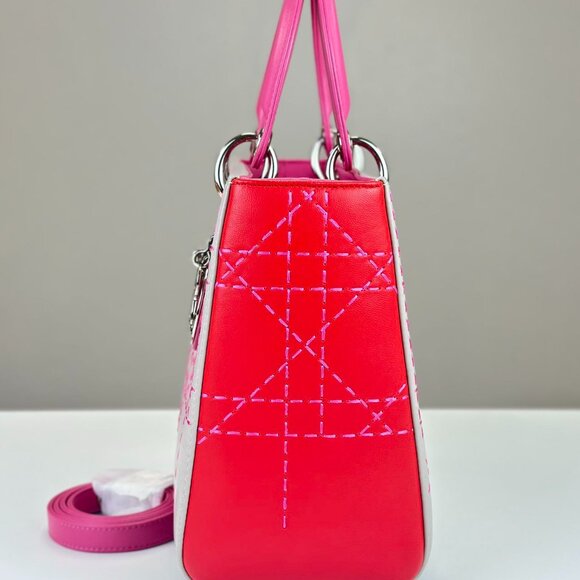 Dior Tri-color Leather Medium Lady Dior Shoulder Bag - Picture 3 of 7